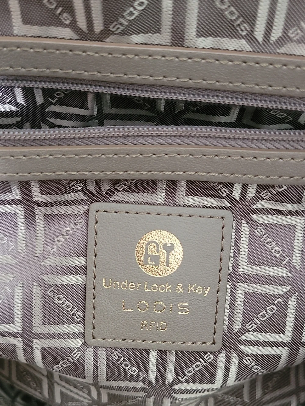 Lodis RFID Leather Tote Tan Crosshatch & Suede Large Zip Work Bag